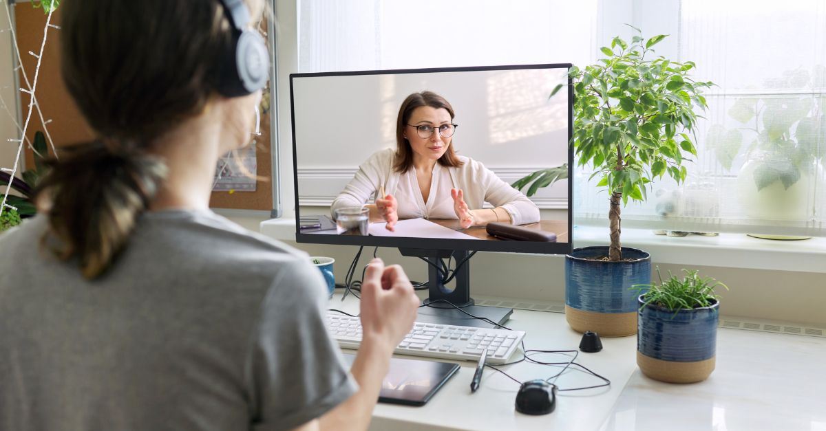 Parent and preschool teacher on a virtual conference